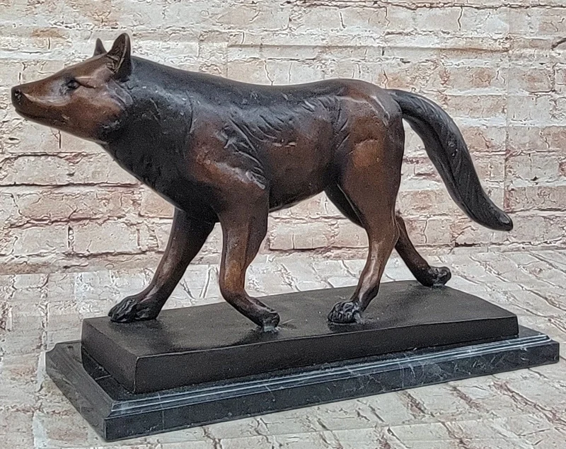 Handcrafted Bronze Wolf Statue by Moigniez: Modern Home Decor Figure