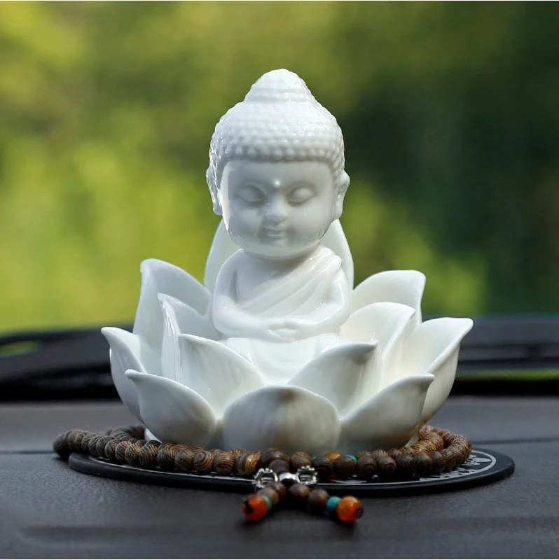 Handmade Ceramic Budda Statue Ornament | Gifting for him or her | Good luck and Happiness | Decoration | Meditation Buddha with Lotus