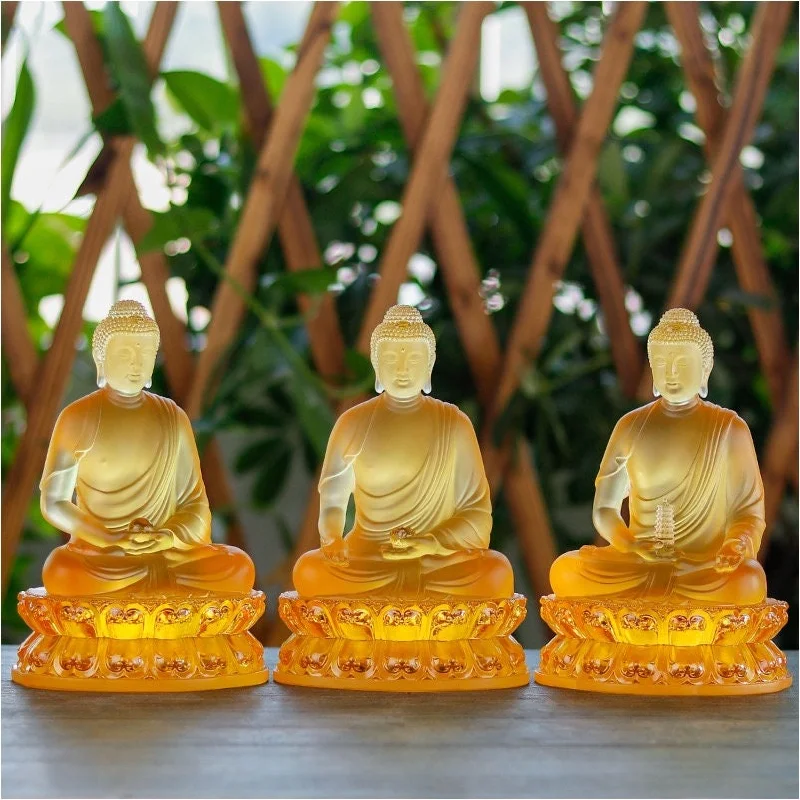 Handmade Liu Li Sakyamuni Amitabha Medicine Buddha Statue | Buddha Statue | Meditation | Dhyana Mudra | Abhaya Mudra | Buddha Decor | Glass