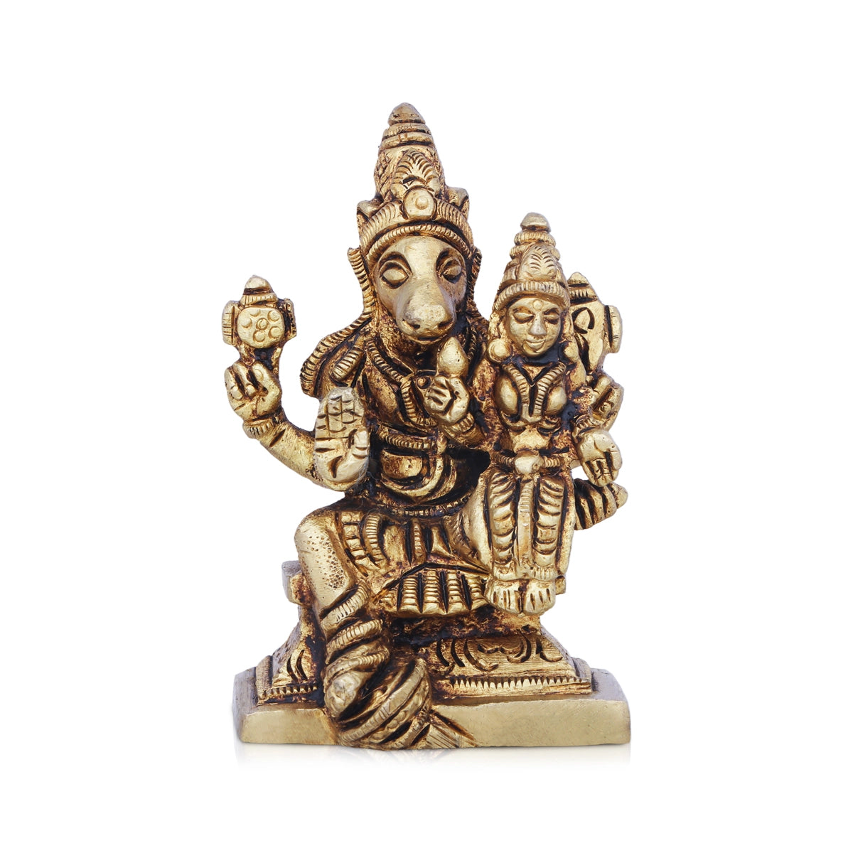 Lakshmi Hayagreevar Idol - 3.5 x 2 Inches | Antique Brass Idol/ Lakshmi Hayagriva Statue for Pooja/ 300 Gms