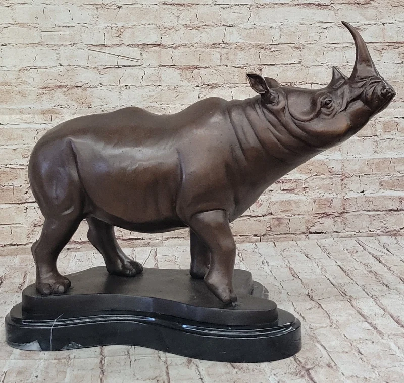 Limited Edition Hand Made Bronze White Rhino Sculpture: Wildlife Statue Figure