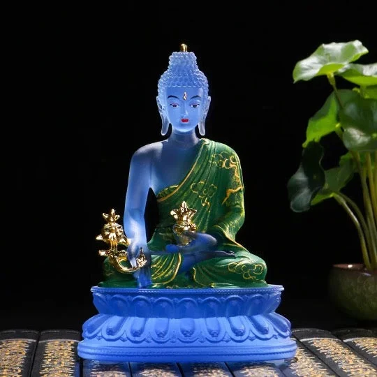 Liu Li Medicine Buddha Statue | Bhaisajyaguru | Crystal Glass Sculpture