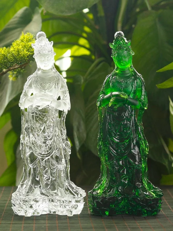 Liu Li Standing Guan Yin Statue | Spiritual Religion | Gifting for him or her | Goddess of Compassion | Crystal Art | Buddha Decoration