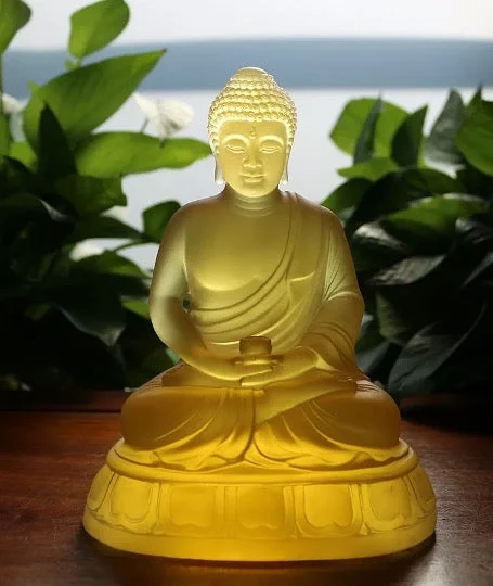 Liu Li Yellow Color Shakyamuni Meditation Buddha Statue | Gautama Buddha | Meditation | Oriental Decoration | Amitabha