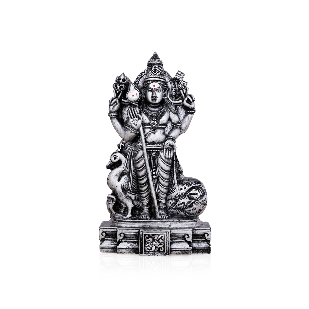 Mayil Murugan Statue - 8 x 4.5 Inches | Resin Statue/ Stone Polish Peacock Murugan Idol for Pooja/ 610 Gms Approx