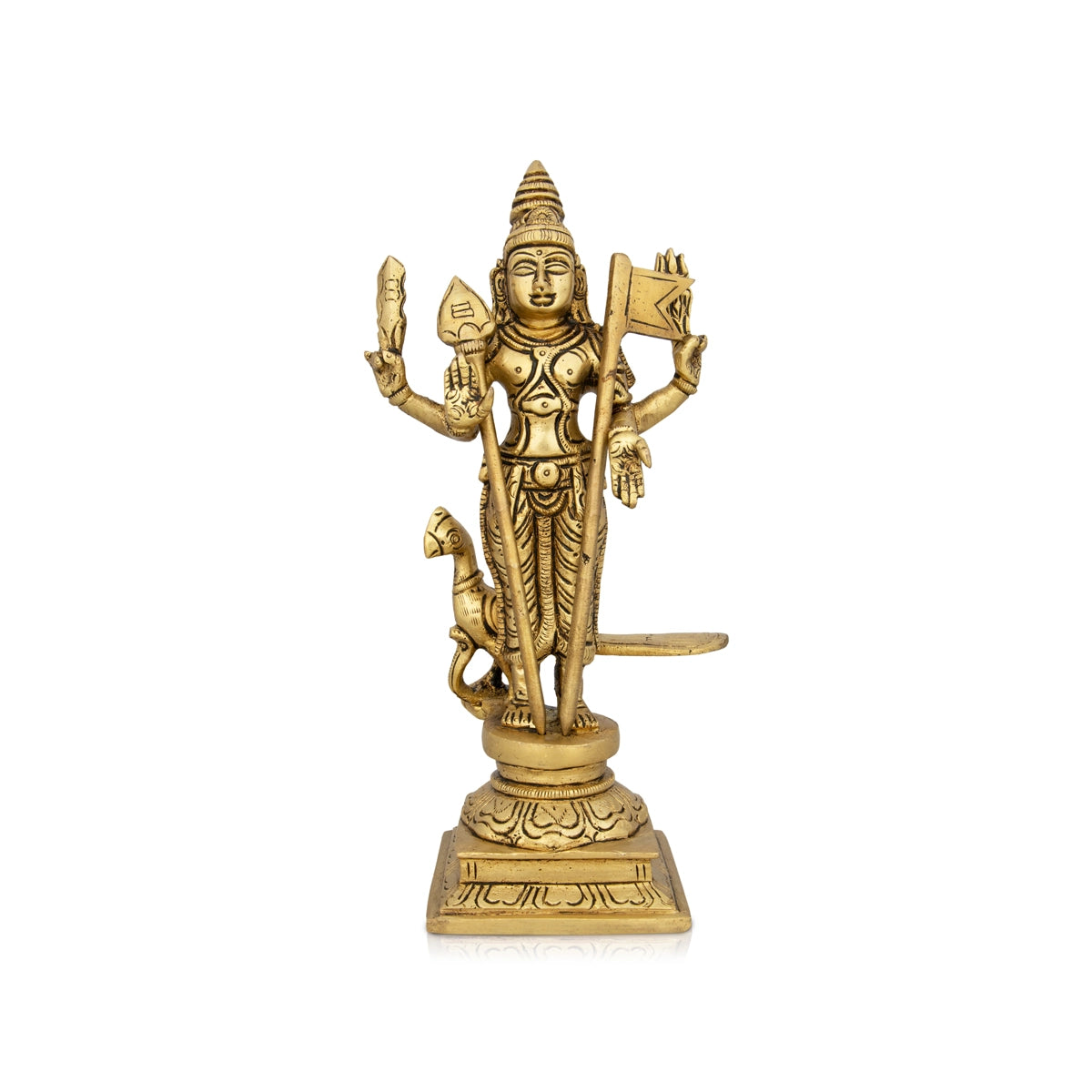 Mayil Murugan Statue - 8 x 4 Inches | Antique Brass Idol/ Peacock Murugan Silai for Pooja/ 1.125 Kgs Approx