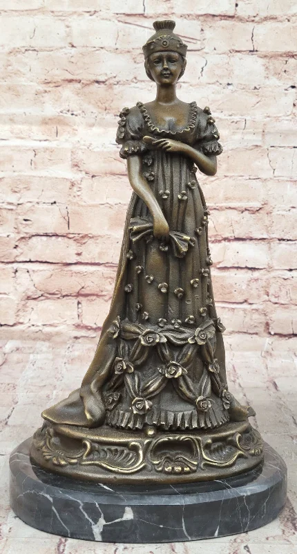 Milo Art Deco Bronze Sculpture of Queen in Floral Dress, Hand Made Hot Cast Figurine