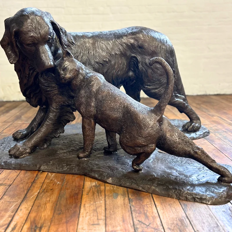 Opposites Attract Bronze Cat and Dog Statue