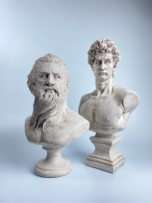 Poseidon and David 'Aged' Pop Art Sculpture Set, Modern Home Decors