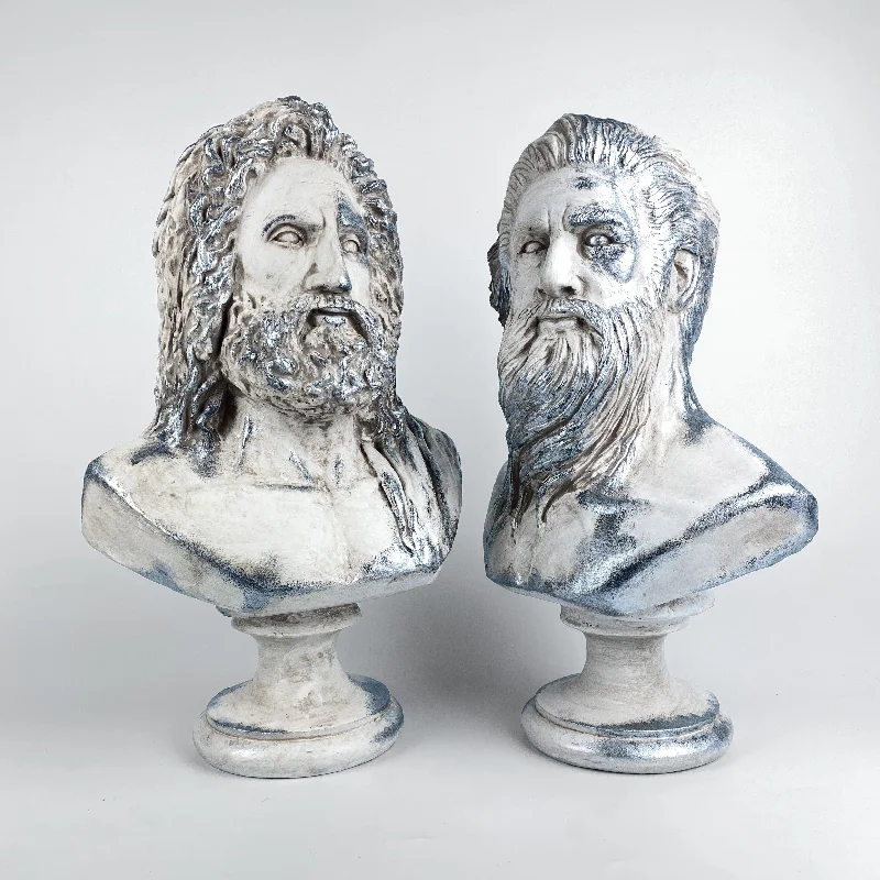 Poseidon and Zeus 'Silver Moss' Pop Art Sculpture Set, Modern Home Decors