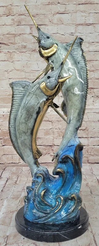 Real Bronze Swordfish Sculpture: Limited Edition Signed by Marius Artwork