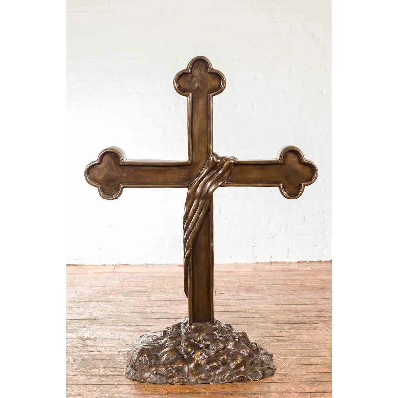 Religious Cross Bronze Statue