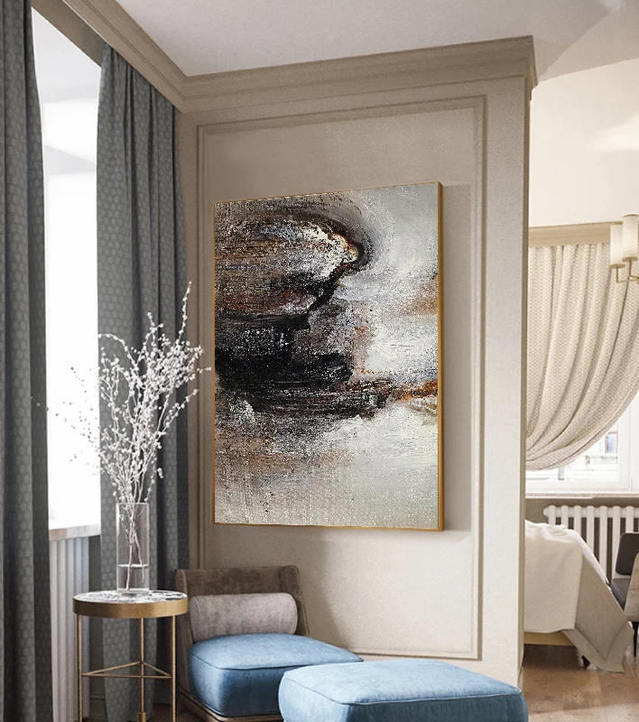 Black Grey Brown Abstract Painting Minimalist Art Dp124