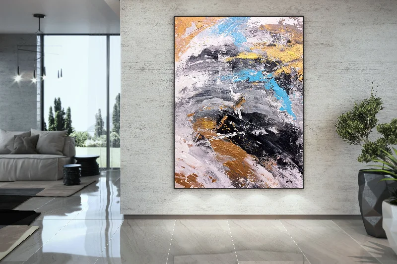 Black Grey Gold Contemporary Wall Art Acrylic Abstract Painting Dp105