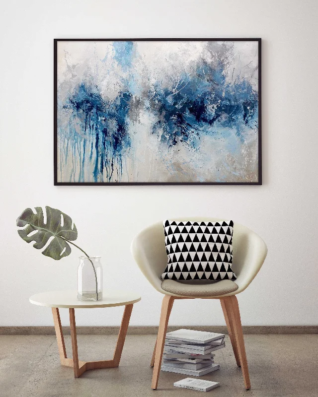 Blue Gray White Abstract Painting Living Room Kitchen Home Wall Decor Np026