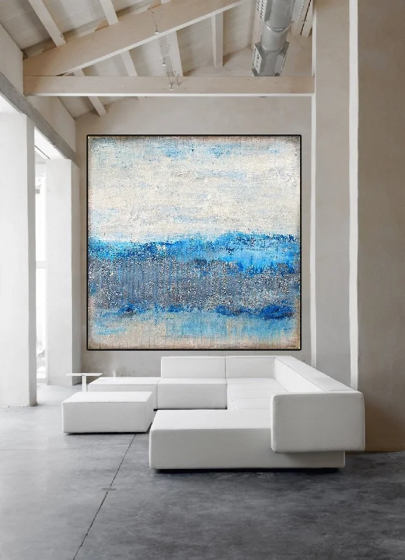 Blue White Abstract Painting Sea Level Abstract Oil Painting Np042