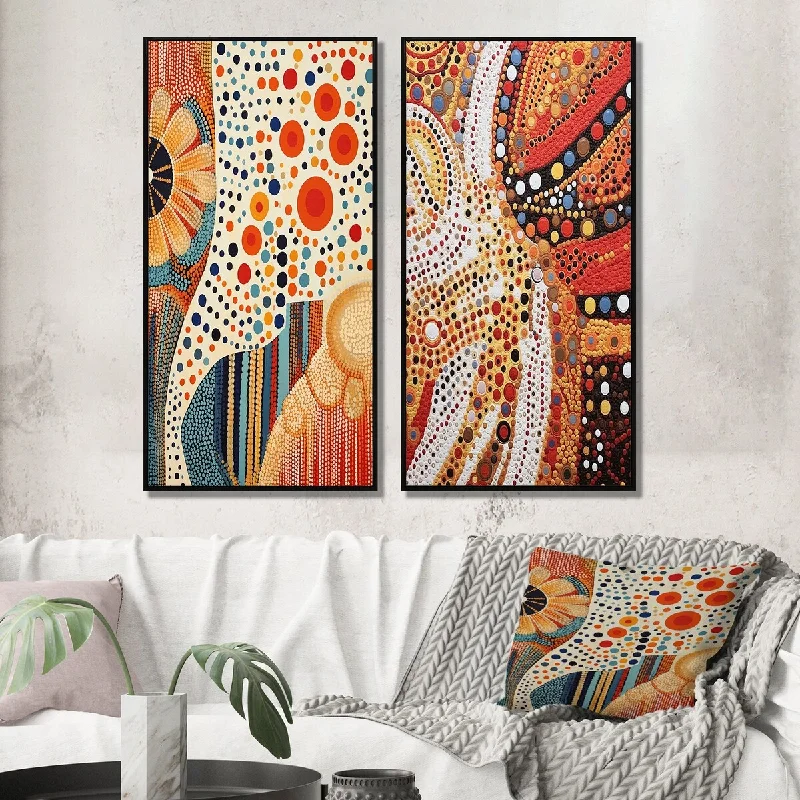 Designart "Aboriginal Circular Dot Art Compositions III" Transitional Framed Gallery Wall Set For Home Decor