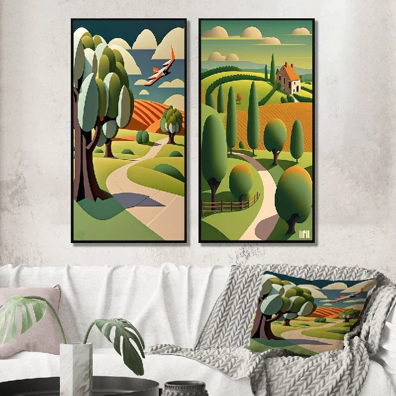 Designart "Abstract Landscape Of Road To Rustic Mountains II" Abstract Framed Wall Art Set Of 2 Wall Art Set Of 2