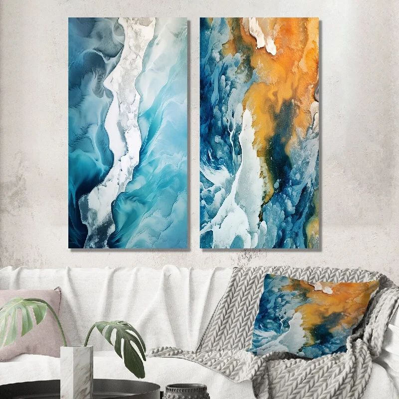 Designart "Aerial View Of Artic Glacier Landscape I" Glacier Wall Art Set of 2 - Country Wall Art For Bedroom