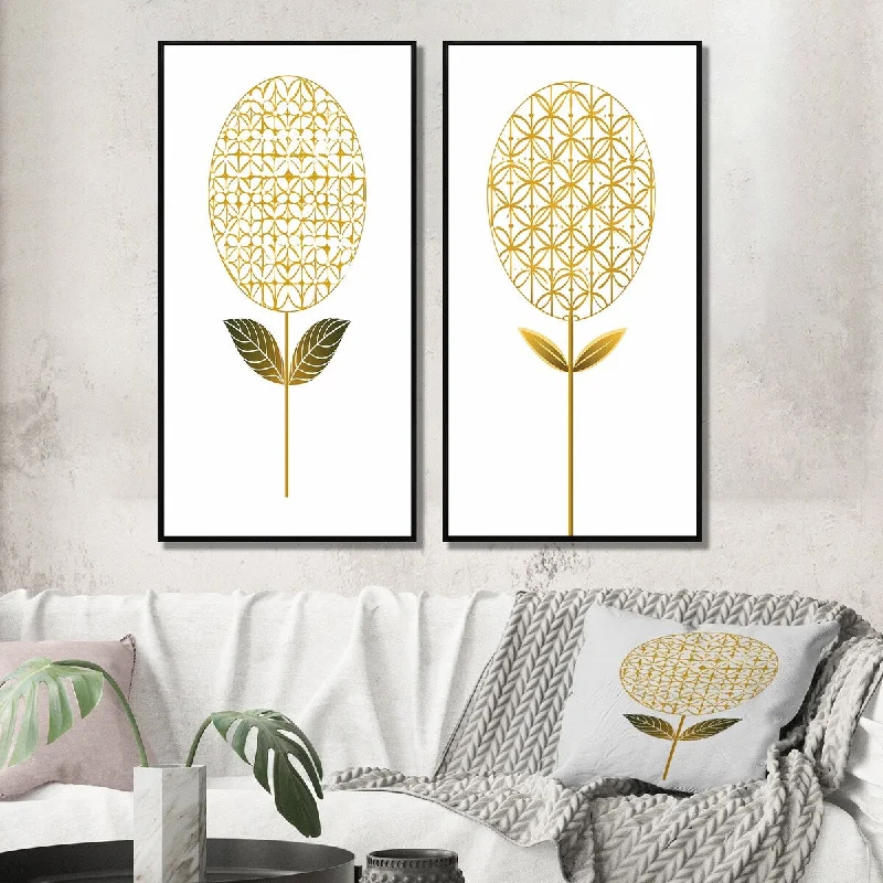 Designart "Blooming Gold Flower Of Life IV" Abstract Framed Wall Art Set Of 2 Gallery Set For Home Decor