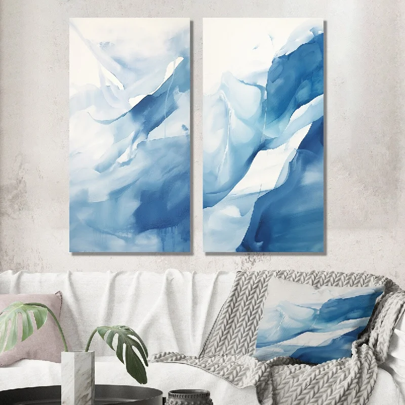 Designart "Blue And White Dancing Watercolor Clouds II" Abstract Wall Art Set of 2 - Modern Wall Art For Home Decor