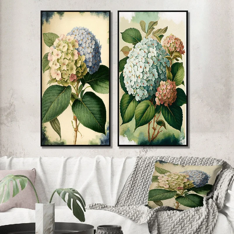 Designart "Blue Retro Hydrangena I" Floral Wall Art Décor - Traditional Gallery Wall Set For Home Decor