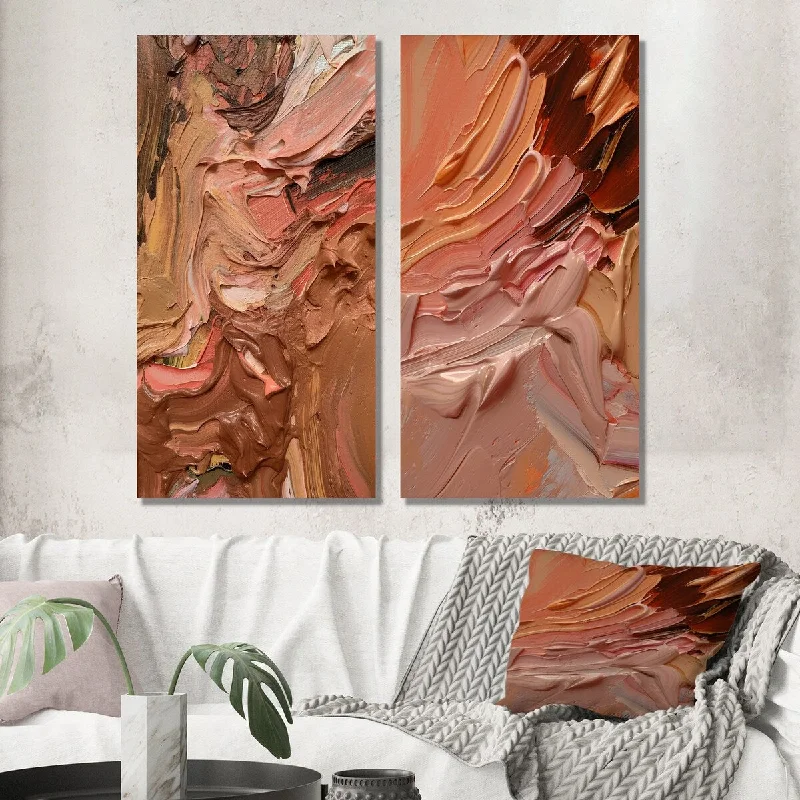 Designart "Chocolate Bliss Abstract Painting I" Abstract Painting Wall Art Set of 2 - Modern Wall Art For Bedroom