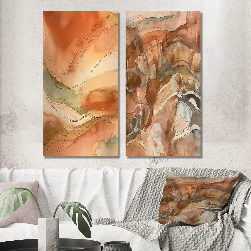 Designart "Chocolate Dreams Terra Cotta Abstract II" Abstract Painting Wall Art Set of 2 Modern Wall Art For Home Decor