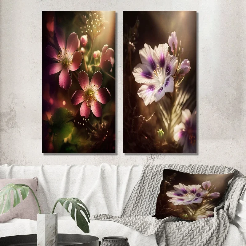 Designart "Close-up Of Fairy Daisy Wonderland I" Daisy Wall Art Set of 2 - Traditional Wall Art For Bedroom