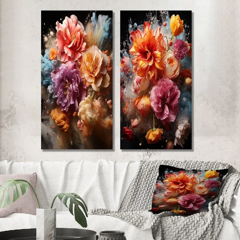 Designart "Collage Of Vibrant Blossoming Dahlia Flowers III" Dahlia Wall Art Set of 2 - Traditional Printed Wall Décor