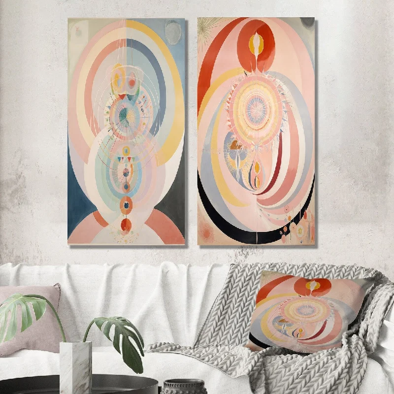 Designart "Cosmic Rebirth Vintage Spiritual Illustration II" Abstract Wall Art Set of 2 - Modern Wall Art For Home Decor