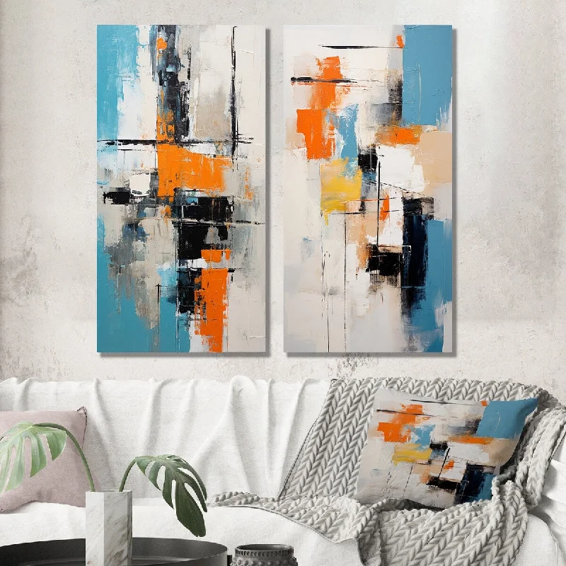 Designart "Cubist Visions Deconstructed Minimalism III" Abstract Painting Wall Art Set of 2 Modern Wall Art For Bedroom