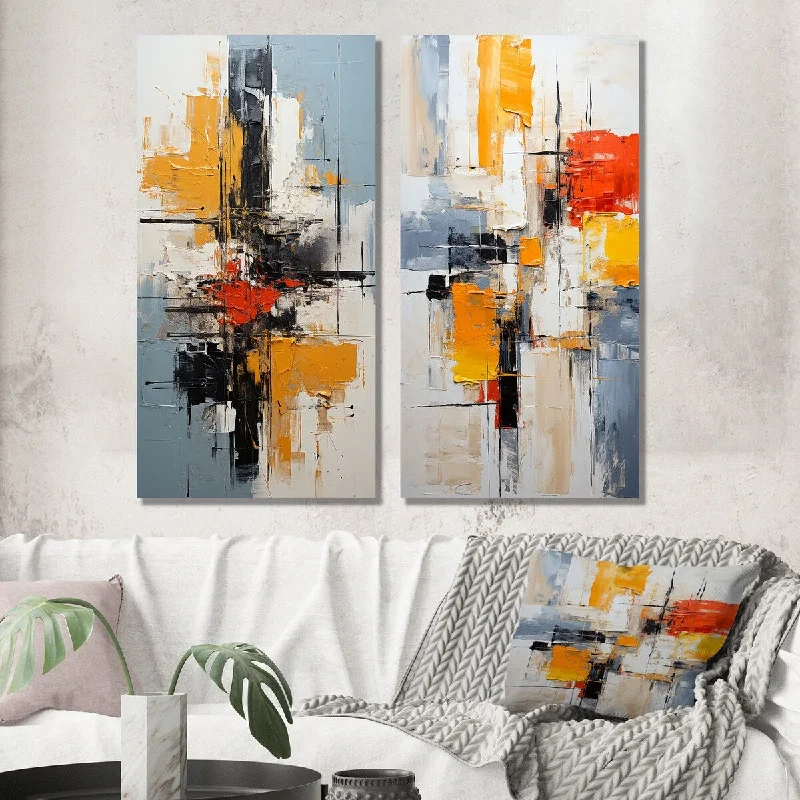 Designart "Deconstructed Colorfields Minimal Abstract I" Abstract Wall Art Set of 2 - Modern Printed Wall Décor