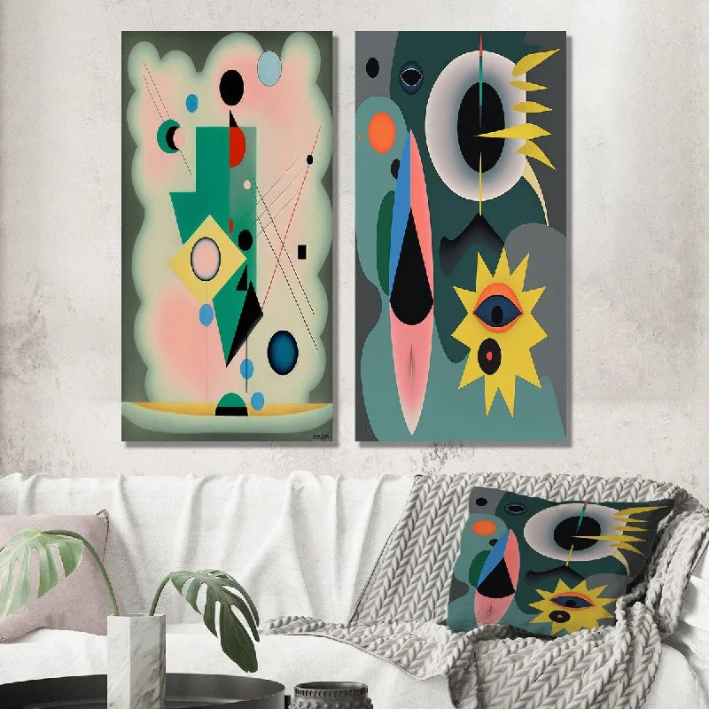 Designart "Divine Secrets Retro Abstract Illustration V" Modern Wall Art Set of 2 - Modern Wall Art For Home Decor