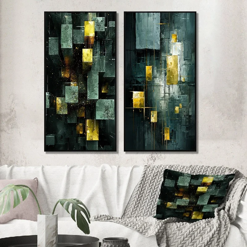 Designart "Emerald Reflections Abstract Cubist II" Abstract Painting Wall Art Décor Gallery Wall Set For Home Decor