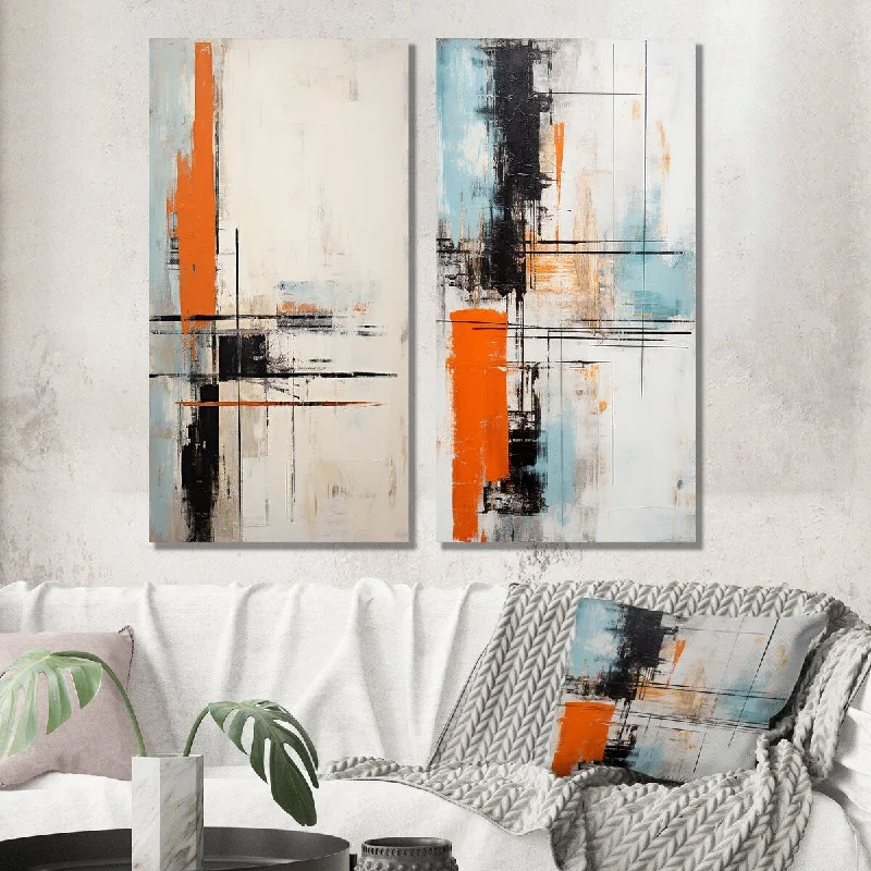 Designart "Ephemeral Patience Minimal Abstract III" Abstract Painting Wall Art Set of 2 - Modern For Office Decor