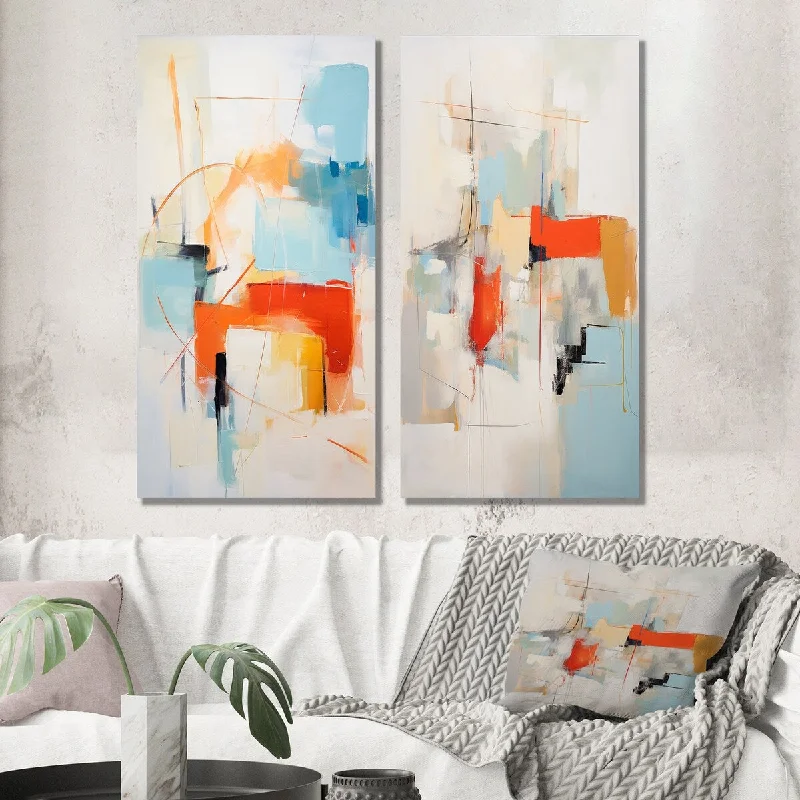 Designart "Ephemeral Silence Minimal Abstract II" Abstract Painting Wall Art Set of 2 - Modern Wall Art For Bedroom