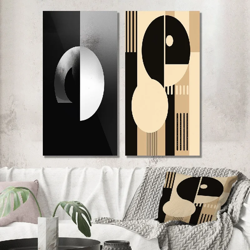 Designart "Essential Existance Circular Geometrics I" Modern Geometric Wall Art Set of 2 - Modern Wall Art For Bedroom