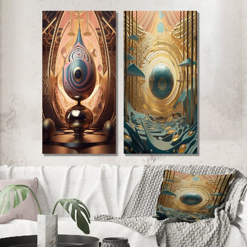 Designart "Eye Of The Times Retro Futuristic Minimalism III" Abstract Wall Art Set of 2 - Modern For Office Decor