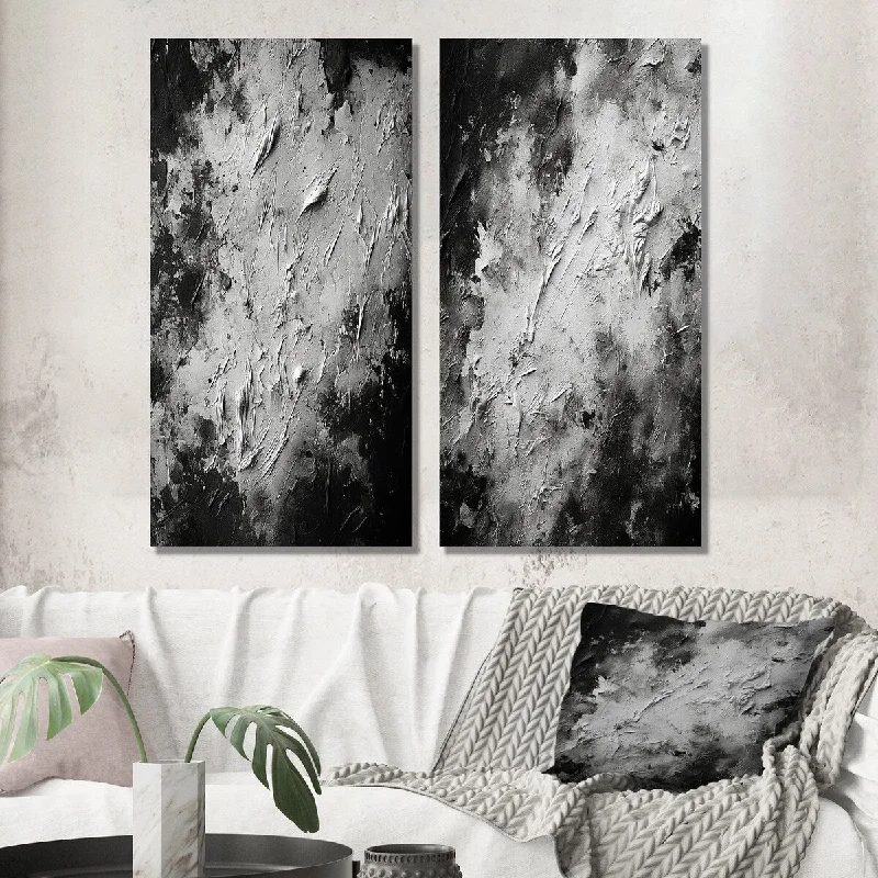 Designart "Fifty Shades Of Gray Abstract Landscape II" Abstract Painting Wall Art Set of 2 - Modern For Office Decor