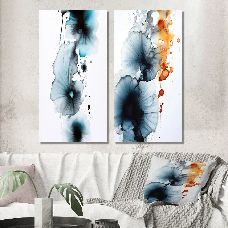 Designart "Finding Wonders Turquoise Gold Ink Cloud III" Abstract Wall Art Set of 2 - Modern For Living Room Decor