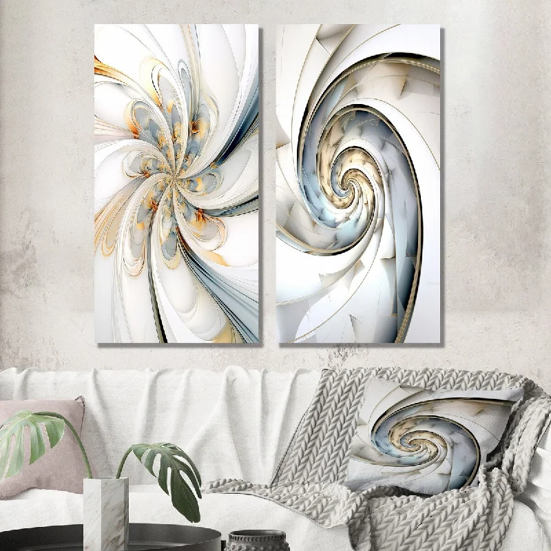 Designart "Fractal Flower Joy In Cosmic White II" Fractals Wall Art Set of 2 - Transitional Living Room Decor