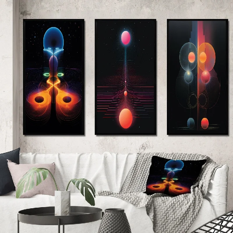 Designart "Full Moon Symmetry Future Abstract Landscape I" Minimalism Frame Gallery Wall Set Of 3 For Home Decor