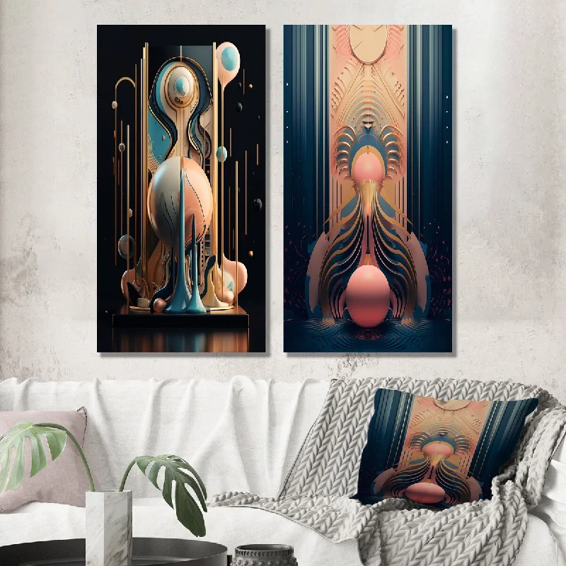 Designart "Future Minimalism Bodhi Enlightenment II" Modern Geometric Wall Art Set of 2 - Modern Wall Art For Home Decor