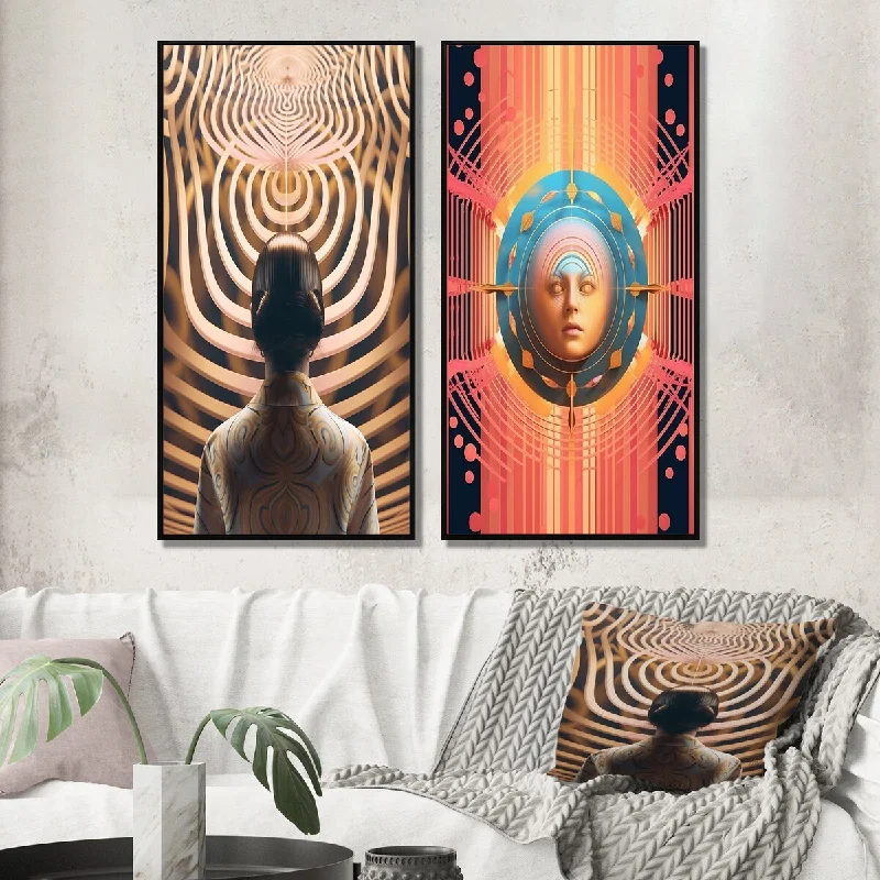 Designart "Future Minimalism Geometric Glam Portrait IV" Woman Sci-Fi Framed Wall Art Gallery Set For Office Decor