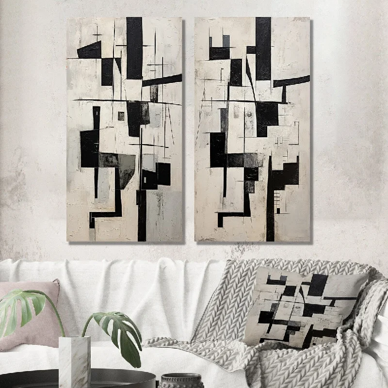 Designart "Garden Of Urban Groove Abstract Geometrics IX" Modern Wall Art Set of 2 - Modern For Living Room Decor