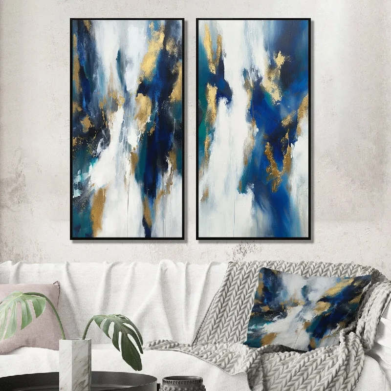 Designart "Indigo Awakening Abstract In Blue And Gold" Abstract Painting Wall Art Décor Canvas Set For Living Room Decor