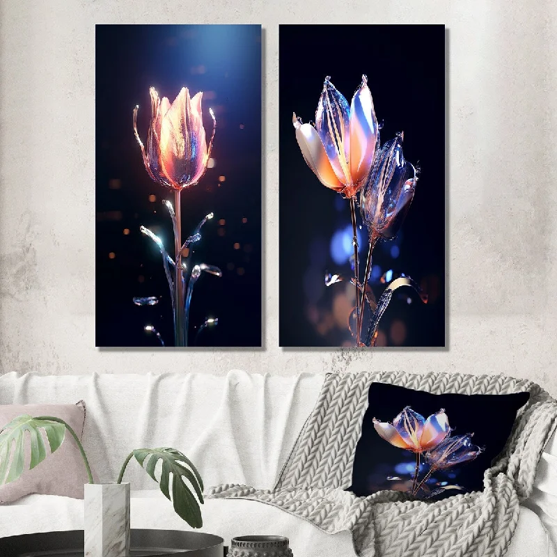 Designart "Luminescent Tulip Blooming Graceously I" Tulip Wall Art Set of 2 - Traditional For Office Decor