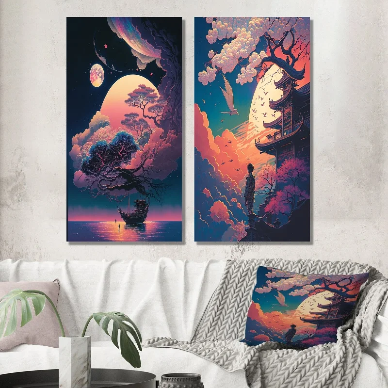 Designart "Magic Mythical Visions Of Ancient Legends III" Abstract Wall Art Set of 2 Modern Gallery Set For Office Decor