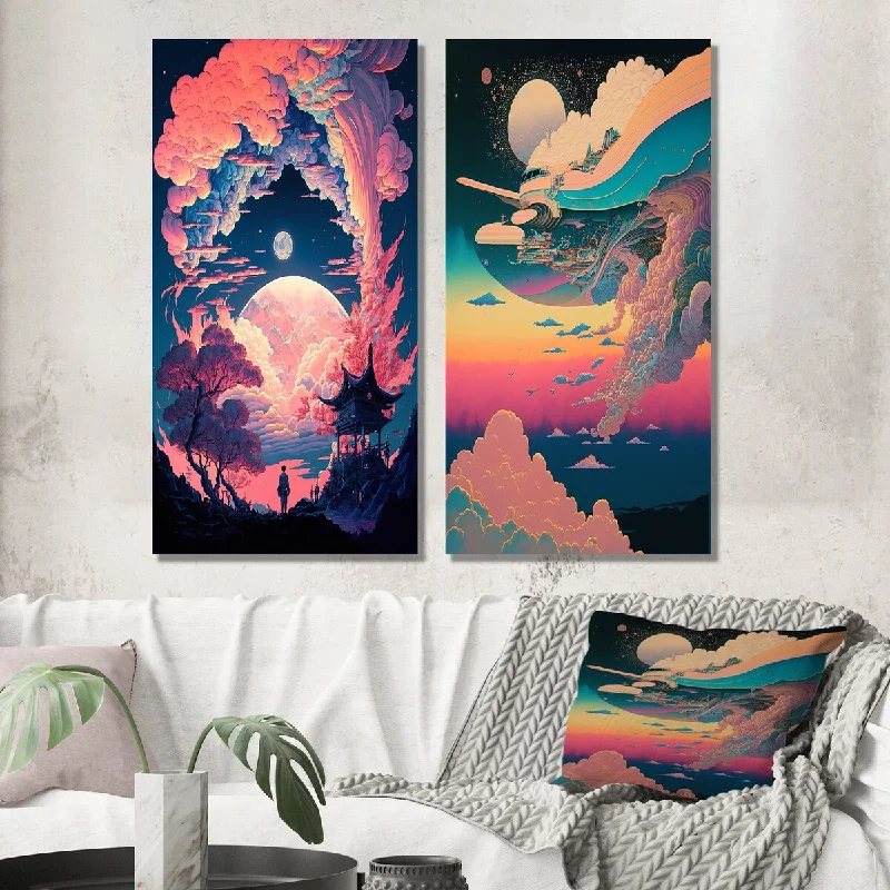 Designart "Magic Mythical Visions Of Ancient Legends V" Abstract Wall Art Set of 2 Modern Wall Art For Living Room Decor